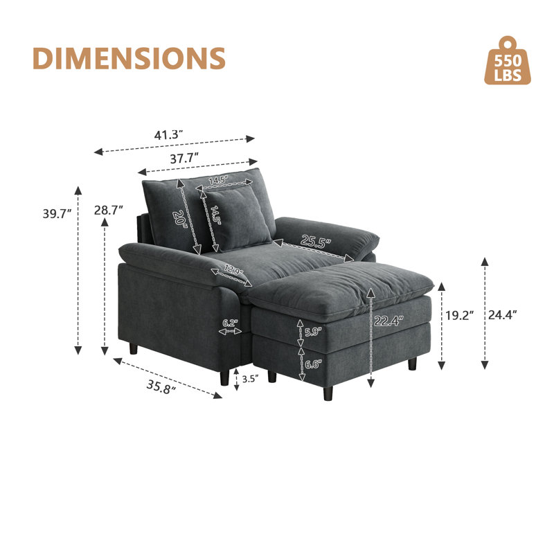 Canapé simple avec repose-pieds, Gris
