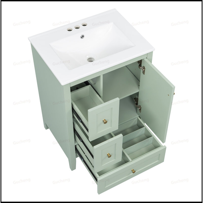 Meuble-lavabo 24 po avec tablette réglable, Vert clair