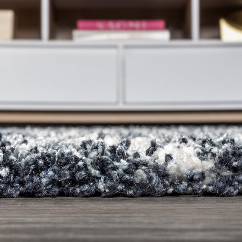 McKenly Shag Plush Tassel Moroccan Diamond Denim Blue/Cream Rug, Rectangle 3'1" x 5'