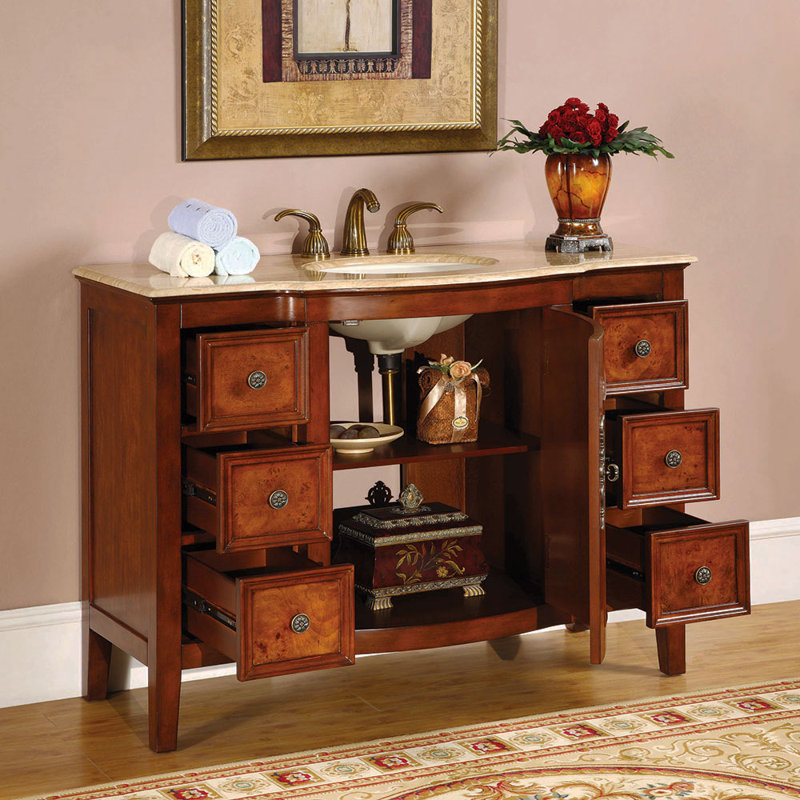 Pilger 48'' Single Bathroom Vanity with Top, Travertine Stone