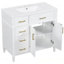 Meuble-lavabo de salle de bain avec lavabo, meuble-lavabo simple avec 4 tiroirs (1 tiroir rabattable), 2 portes et tablette ajustable, armoire en bois de pin et panneau de fibres à densité moyenne avec lavabo en céramique