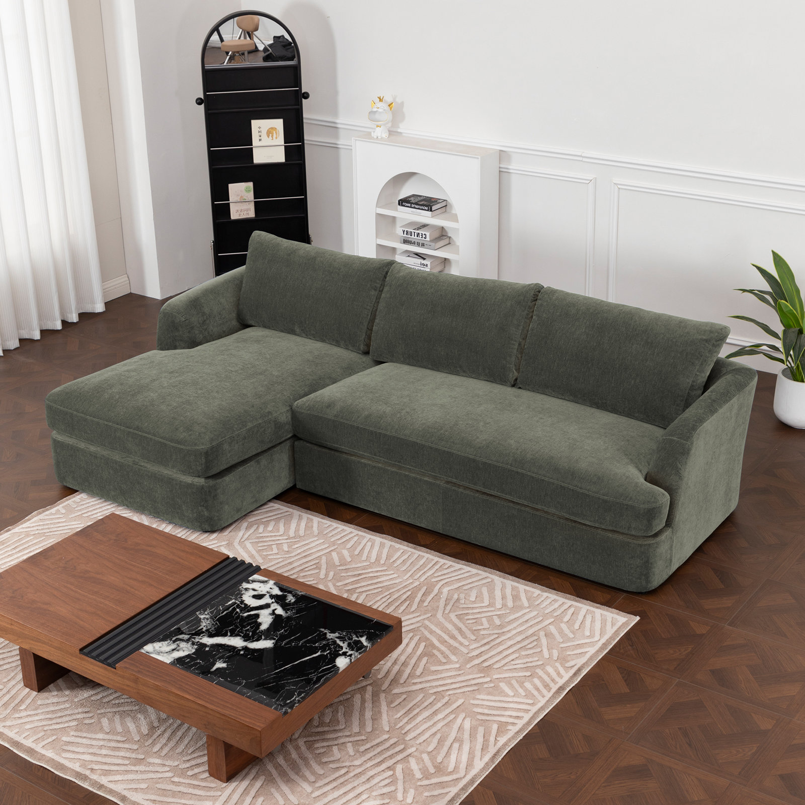 Alameda Velvet Sofa and Chaise, Left Hand Facing, Juniper Velvet
