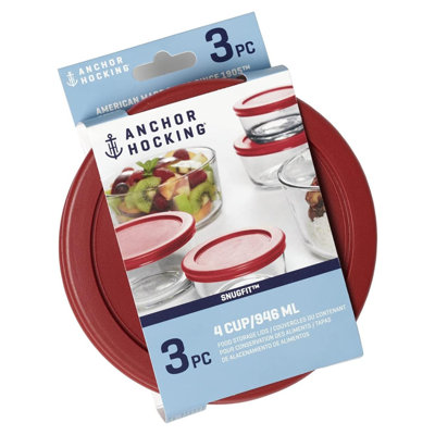 Couvercles de rechange pour rangement en verre Anchor Hocking, 4 tasses rondes, ensemble de 3 (également compatible avec le rangement en verre Pyrex)