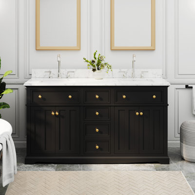 Barnhart 60" Fully Assembled Double Sink Bathroom Vanity With Sink Top, Water-resistant Bathroom Rug