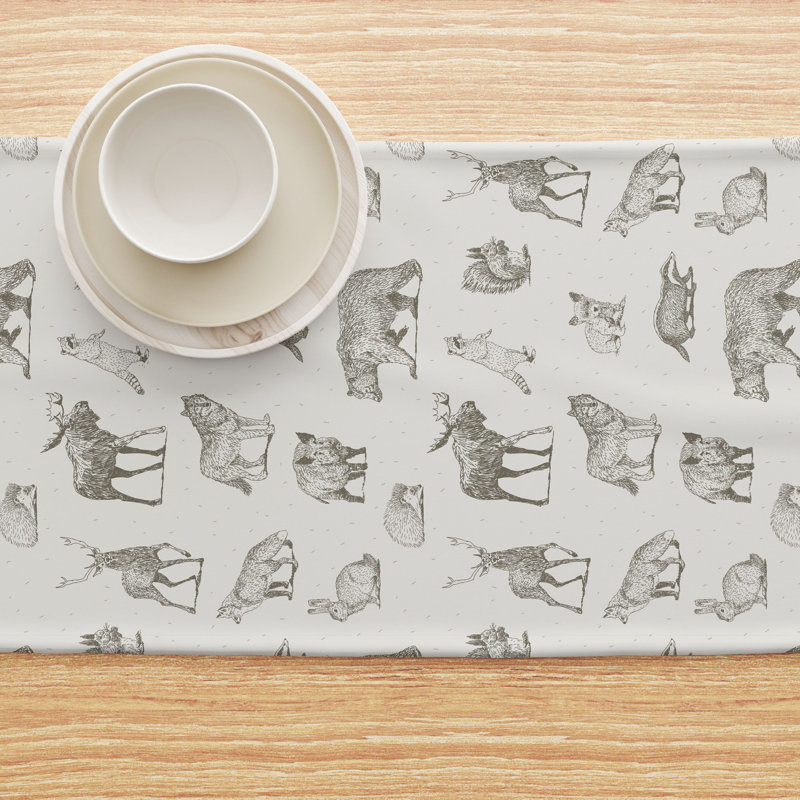 Table Runner, 100% Cotton, 16X108", Hand Drawn Wild Animals, 108" L x 16" W