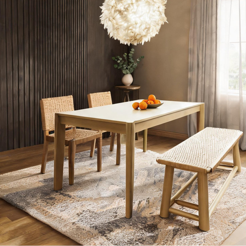 Table de salle à manger extensible en bois avec chaises en rotin, sièges 4 à 8, or doux, 59 à 73 pouces