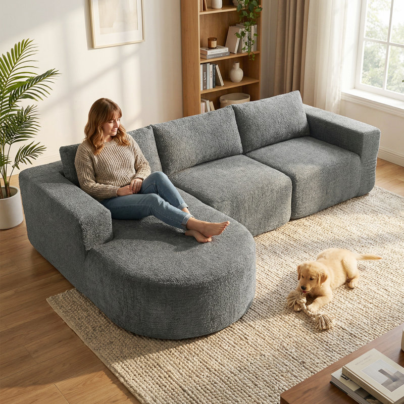 Modular Sectional Sofa with Chaise L Shaped Cloud Couch Dark Grey
