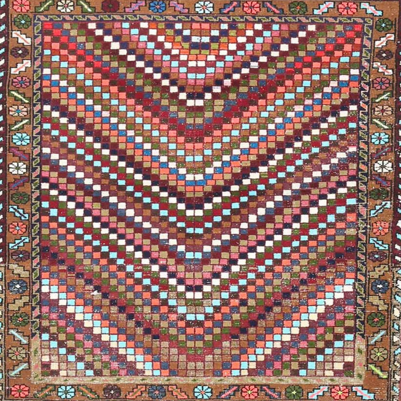 Tapis traditionnel beige/vert/crème, Carré 5 pi