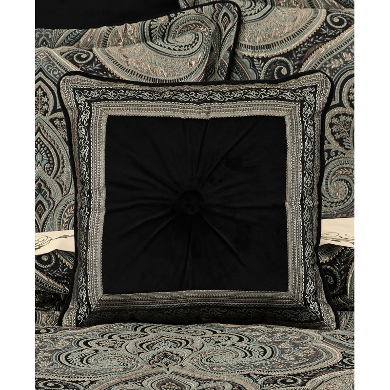 Victorino Black Velvet Embroidered Square Throw Pillow