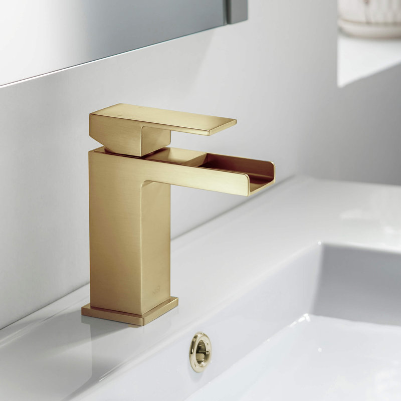Waterfall Single-handle Bathroom Faucet, Brushed Gold, With Drain Assembly