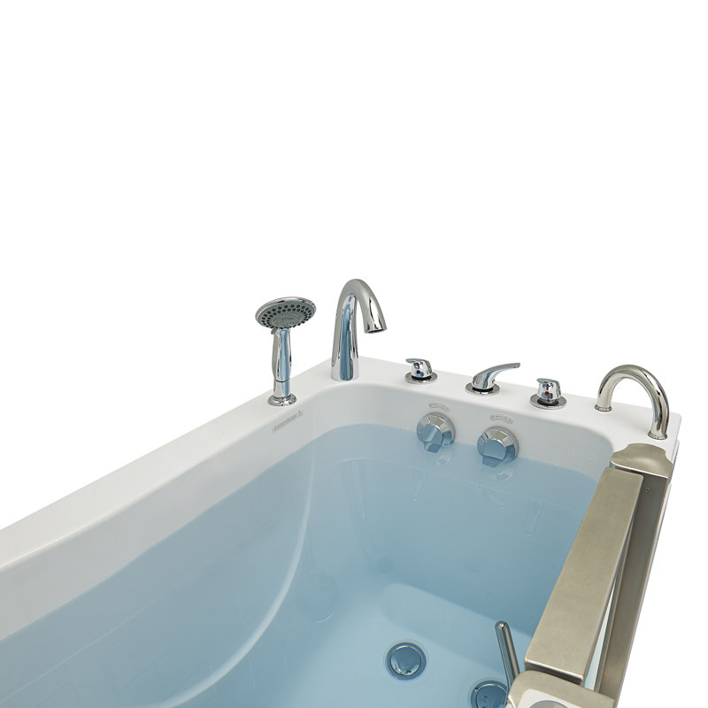Ella Petite 28"x52" Acrylic Soaking Walk-In-Bathtub, Right Inward Swing Door, Heated Seat, 5 Piece Fast Fill Faucet, 2" Dual Drain