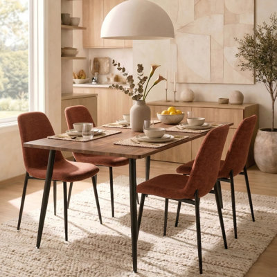 Izzat 4-Person Dining Set with 47" D Rectangular Table and Chenille Chairs