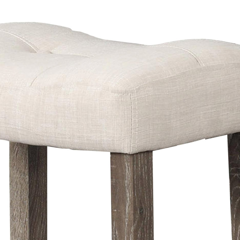 Of 2 Transitional Counter Height Stools With Cushioned Footrest And Seat, Oak Finish, Engineered Hardwood Linen - Blend Upholstery In Dining Rooms Bar Stool Design, Wood For Small Spaces