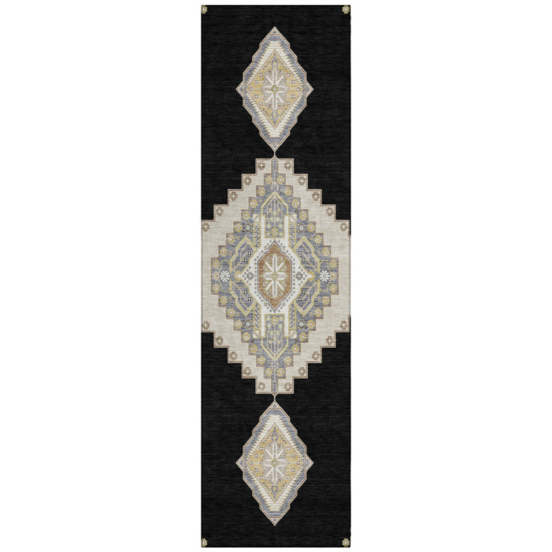 Elira Black Washable Indoor-Outdoor Rug - , 2'3" x 7'6"