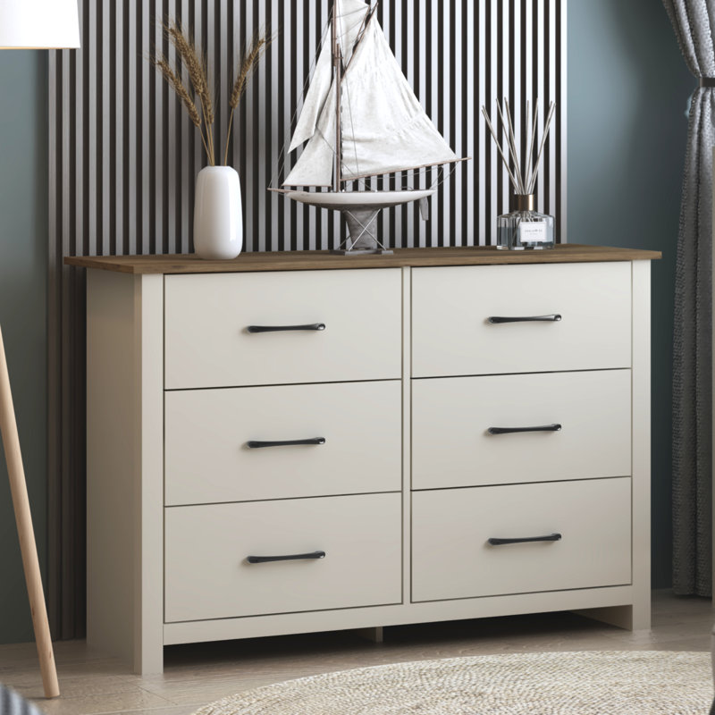 Walter 6-Drawer Double Dresser, Ivory/Knotty Oak