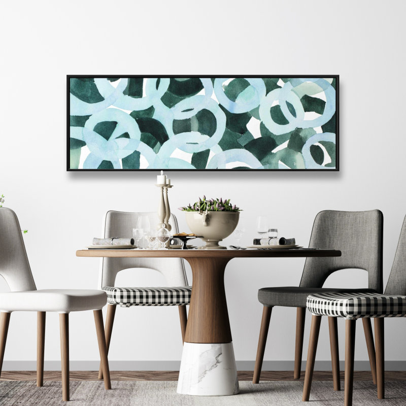 Turquoise, cercles abstraits, toile encadrée, H 49,25 po x l 17,25 po