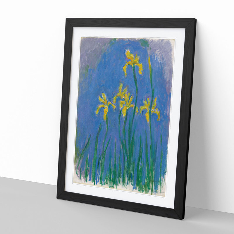 Yellow Irises Study by Claude Monet - Picture Frame Painting, 65cm H x 48cm W x 2cm D, Black Framed