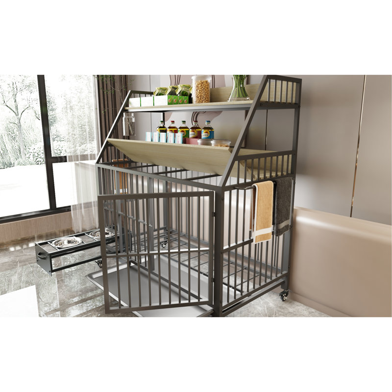 Et cage en fer pour animaux de compagnie - avec tiroirs, noir et beige, 34,43 po Profond, 23,49 de largeur, 50,65 de hauteur avec cadre pratique exquis, l, P, H