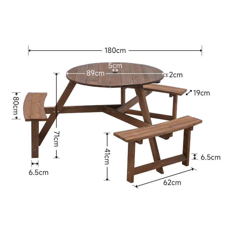 Bahnu 6 - Person Wood Patio Dining Set with Round Table
