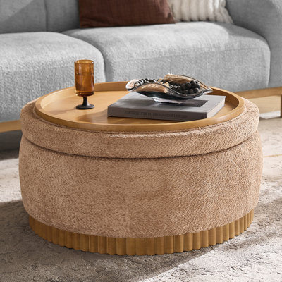 Lessman 35" W Solid Wood Round Ottoman with Flip Top Tray