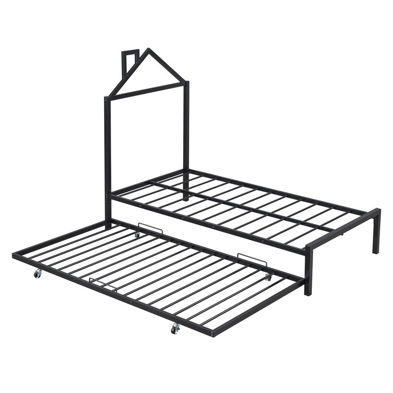 Lit plateforme en métal avec lit gigogne Ardys, Simple, Black