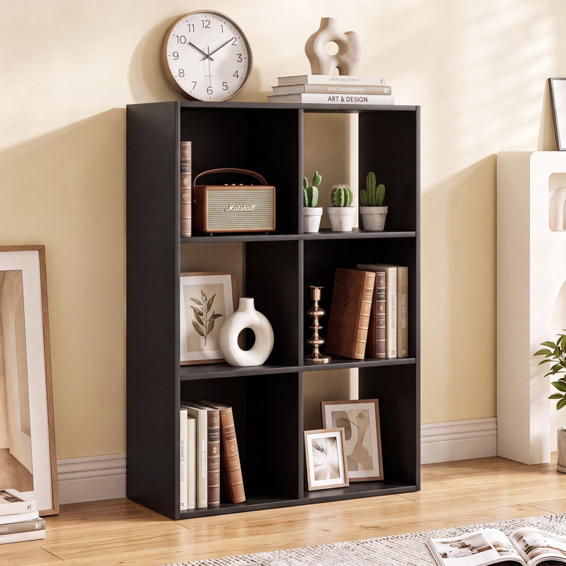 Bibliothèque à 6 cubes, tablette de rangement décorative, (6 tablettes) H 23,19 po x l 35,94 po x P 11,61 po, Noir
