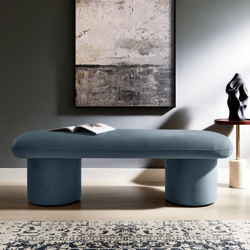 Orla Performance Velvet Bench In Taupe, Cadet Blue