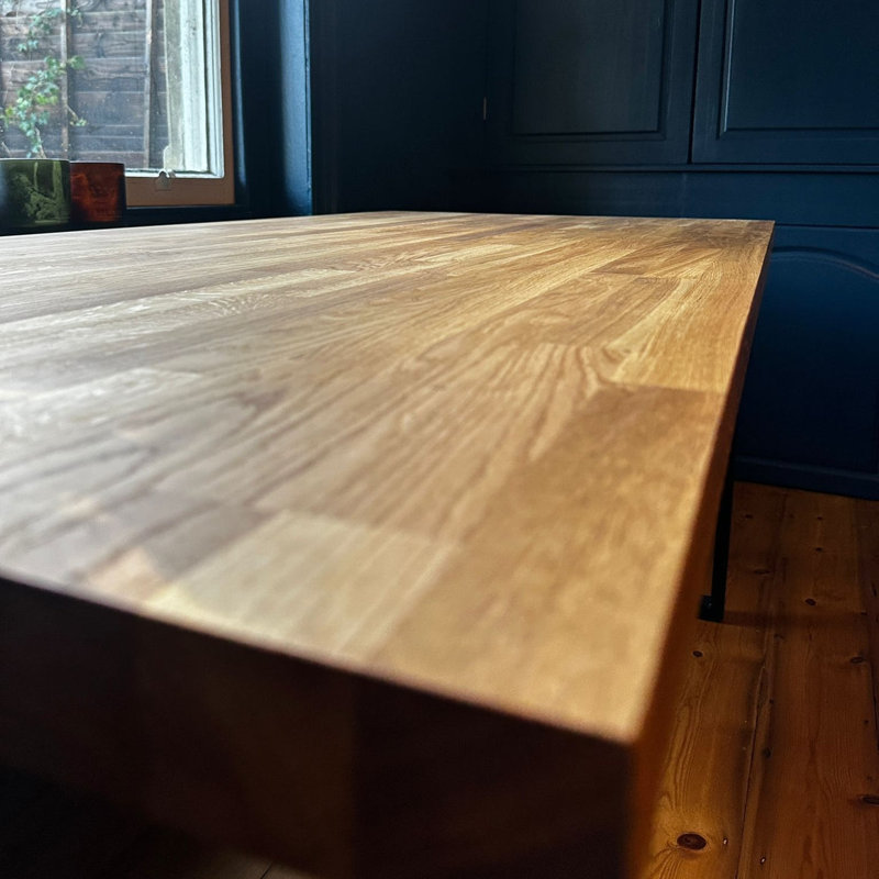Staved Oak Office Desk, Chunky U Legs, 75cm H x 80cm W x 300cm D