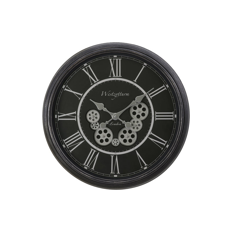 Rond, mécanisme d'engrenage, grande horloge murale, Noir, noir, noir, noir