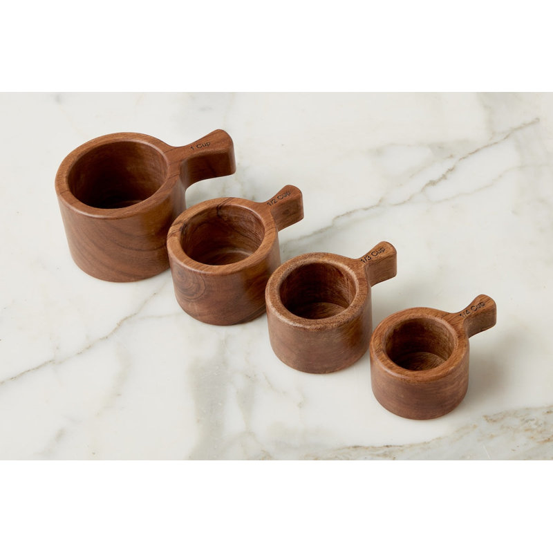 Ensemble de 4 tasses à mesurer en bois de style bistro français et sac bleu marine à rayures vintage