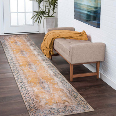 Tapis oriental antidérapant lavable à la machine orange / bleu FEAona