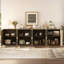 Buffet 2 pièces 59 po à 4 portes avec tablettes réglables, armoire d'appoint modulaire en bois cannelé avec poignées dorées pour le salon et la cuisine-130192451