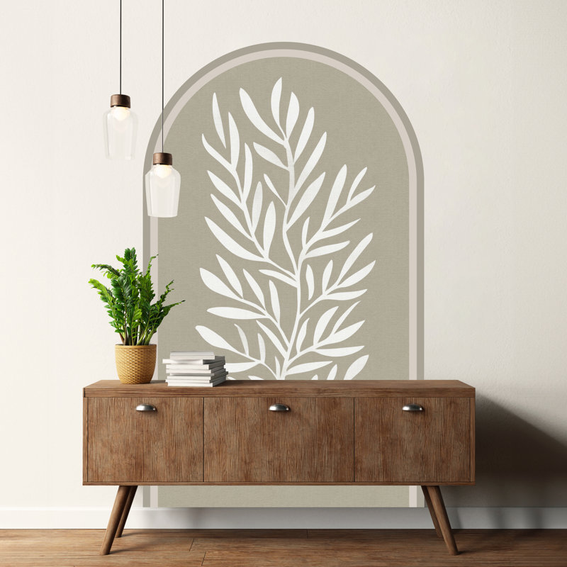 Décalcomanie murale Minimalist Botanical Arch - Papier peint adhésif amovible, H 48 po x l 28 po