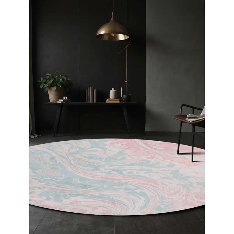 Machine Washable Gray Area Rug, Round 5'