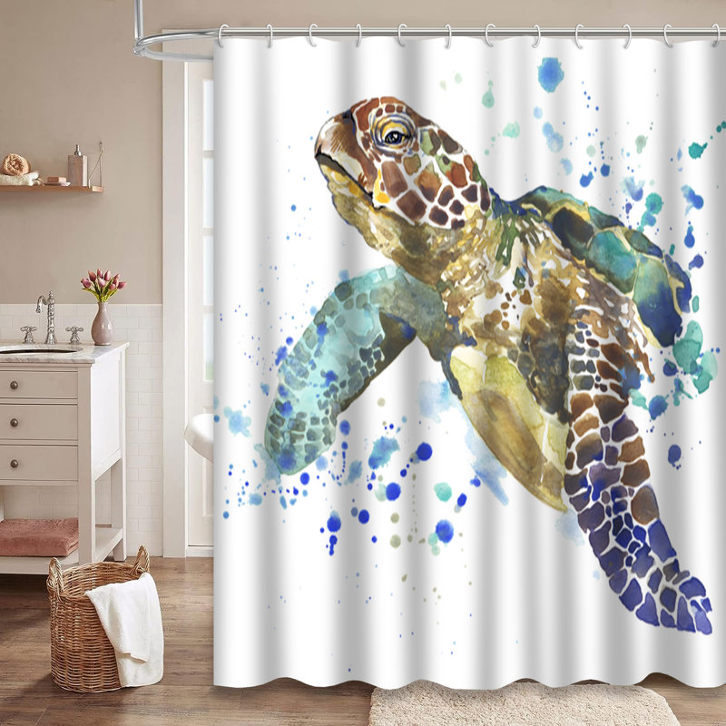 Rideau de douche aquarelle avec 12 crochets Sea Turtle, L 72 po x l 72 po