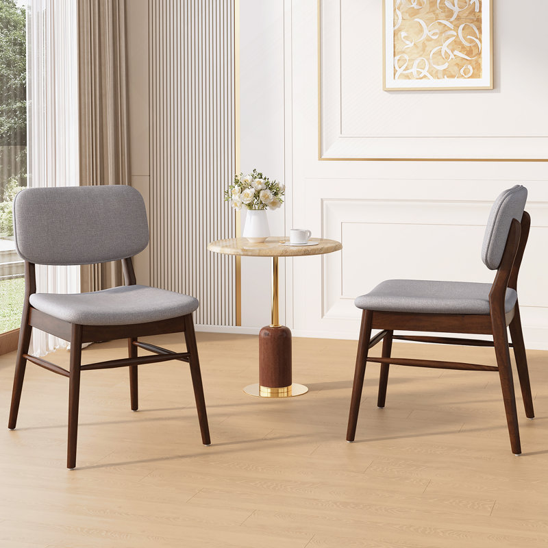 Set Of 2 Mid - Century Upholstered Dining Chair With Rubberwood Frame, Natural+Grey, Light Grey, Walnut