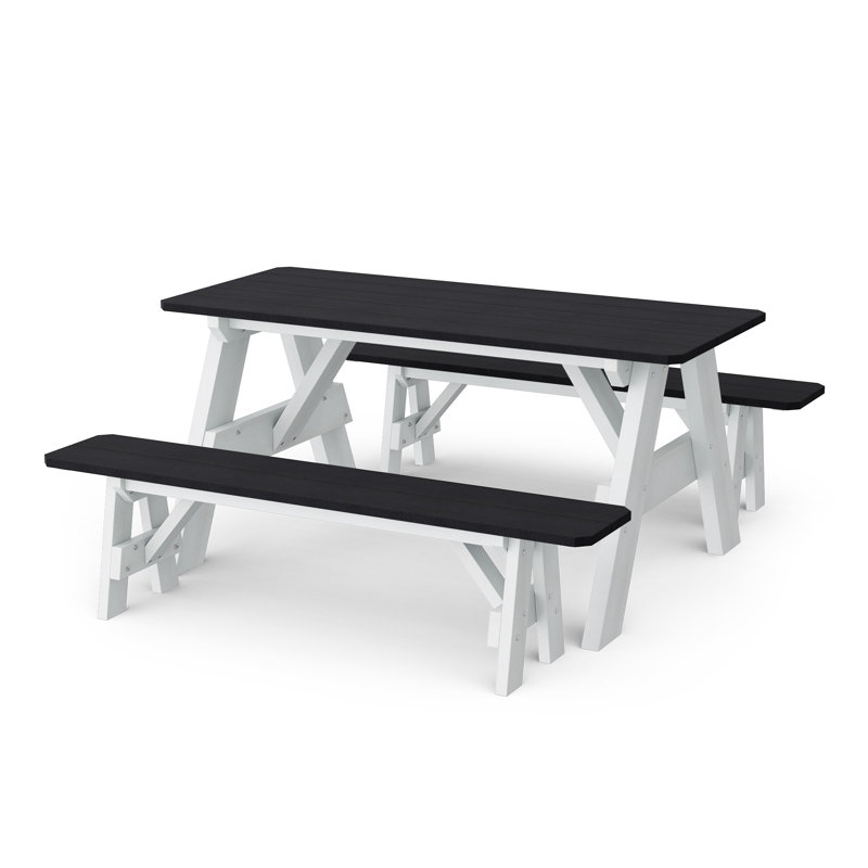 Heritage 72" Picnic Table With Detached Benches, Black/White