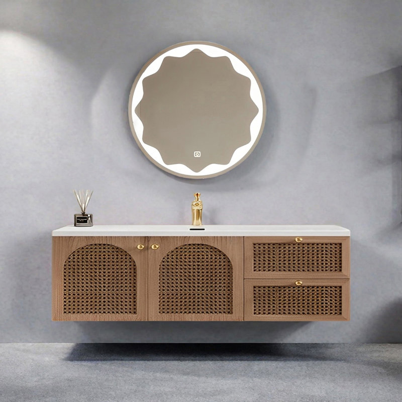 Armoire de salle de bain en rotin, H 19,68 po x l 70,86 po x P 21,65 po