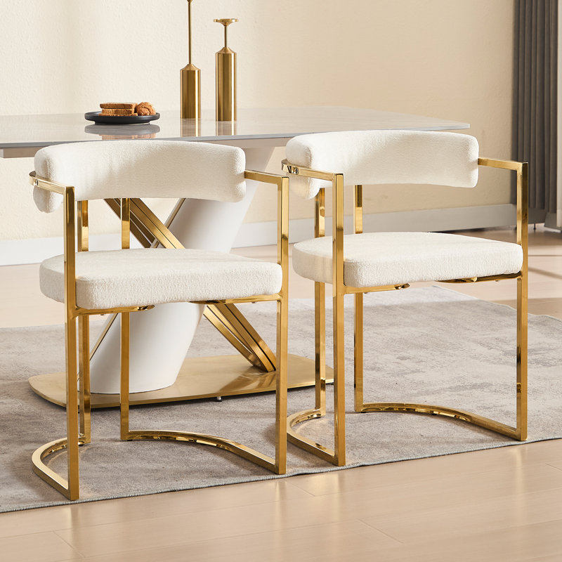 Chaise avec accoudoirs à dossier bas Jesean, Blanc, Doré