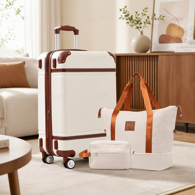 Ensembles de valises avec sacs Hardshell Valise légère à roulettes doubles avec verrou TSA, Blanc