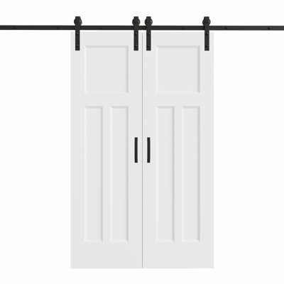 80"H 3Lite Waterproof White Primed Solid Core Composite MDF Wood Sliding Barn Door With Hardware Kit