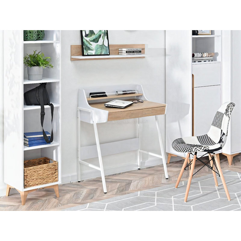 Chula Metal Base Writing Desk, Oak, White