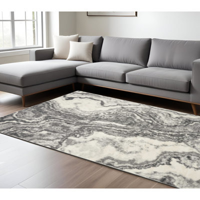 7' X 9' Gray And Ivory Abstract Area Rug