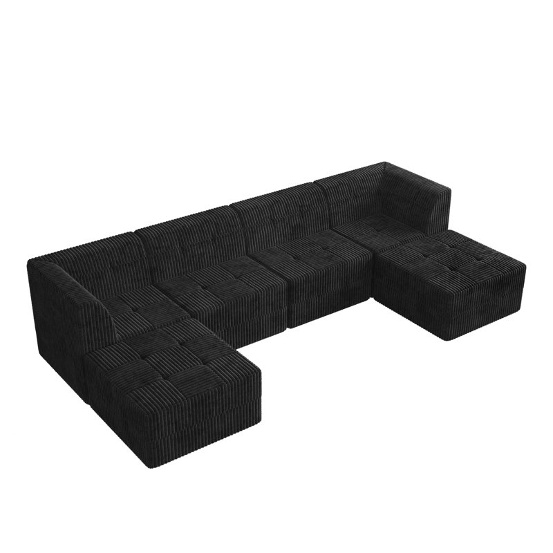 Boneless Sariya Modular Sectional Sofa, Black Corduroy