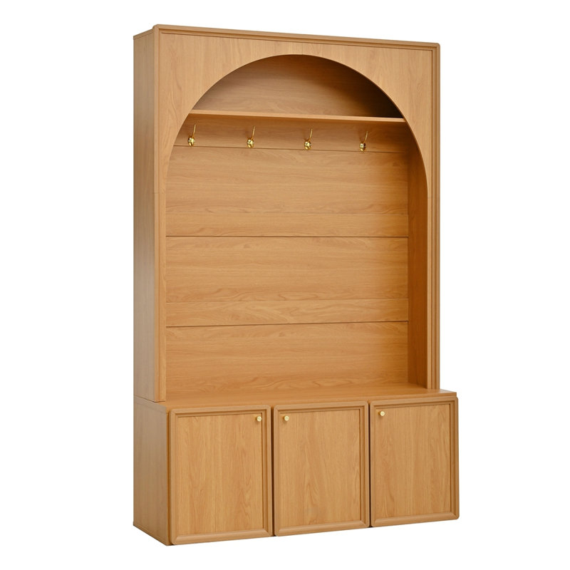Farmhouse All-in-One Hall Tree with Adjustable Shelves, Natural