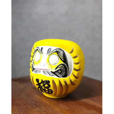 Yellow Talisman Of Protection Japanese Zen Daruma Figurine With Unpainted Eyes