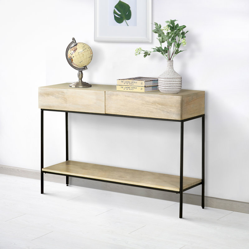 Ansley White Washed and Matte Black 2-Drawer Console Table