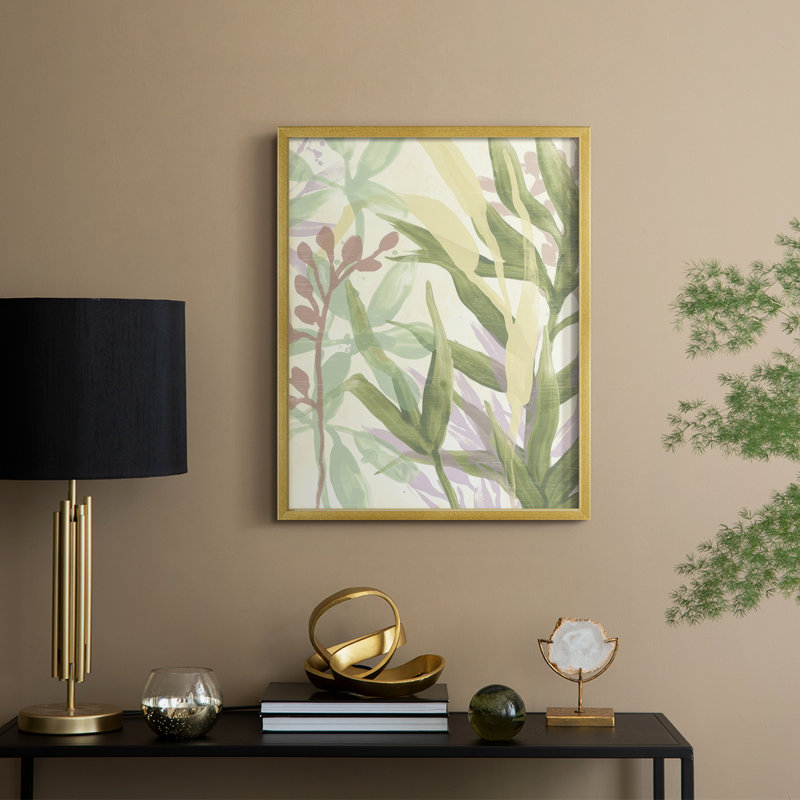 «Dreamy Tropical Leaves II», reproduction encadrée - bois massif, H 11 po x l 9 po, Doré
