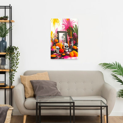 Mexican Life Day Of The Dead 3 Colorful Vibrant Contemporary City Wall Art Print 1 Piece Wrapped Canvas Wall Art