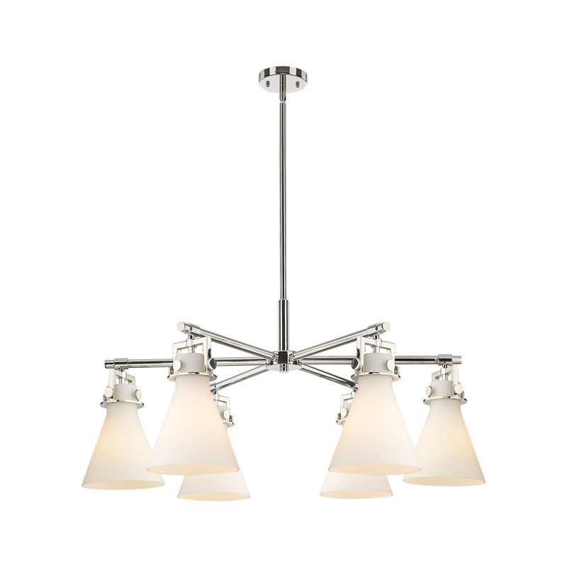 Grimsby - Lustre suspendu 6 lumières, Nickel poli, Blanc